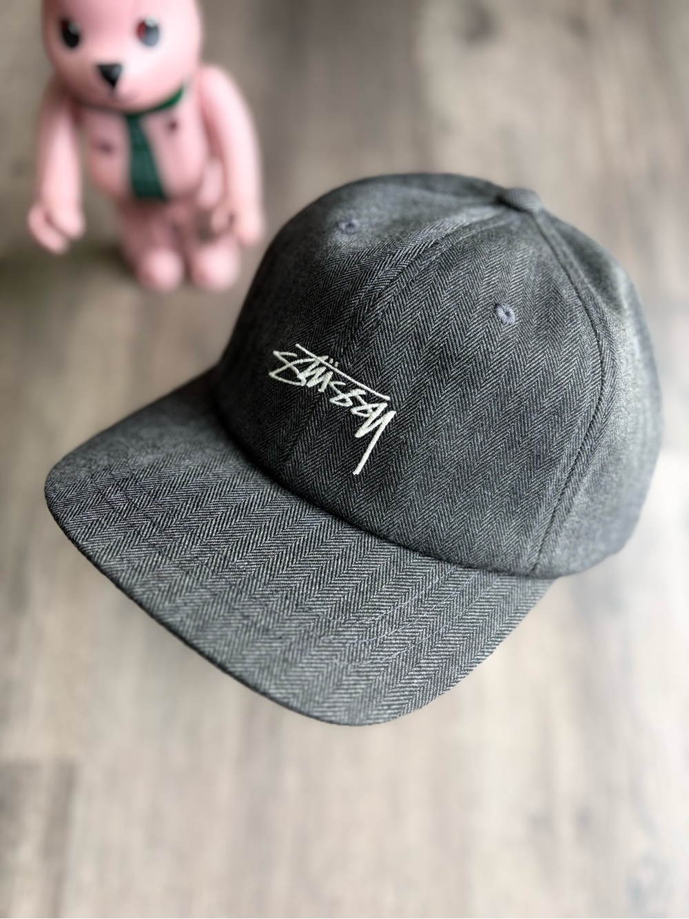 Stussy Dark Gray Herringbone Strapback Low Pro Cap